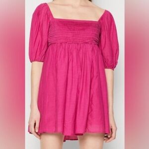 Abercrombie & Fitch Pink Puff Sleeve Poplin Babydoll Emerson Mini Dress Size XXS
